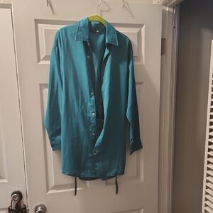 Teal Button-Up Long Sleeve Shirt/ Shorts